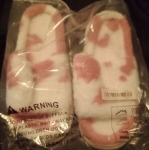 Cozy Pink and White Fuzzy Slippers